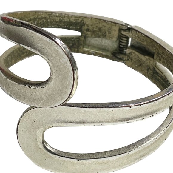 Vintage Silver Tone Hinged Cuff Bracelet Retro Jewelry for Women u - Picture 5 of 5